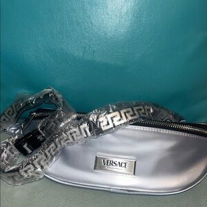 Versace Silver Fanny Pack Bag with Patterned Strap GWP